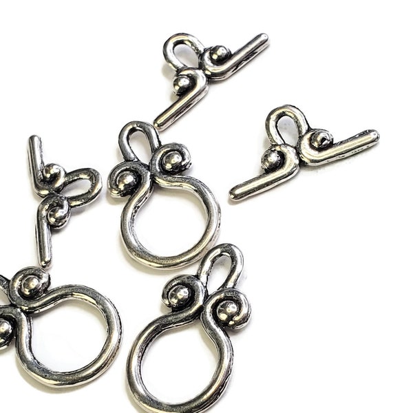 3 Sets Swirled Toggle Clasps 20x17.5mm Antique Silver Tone
