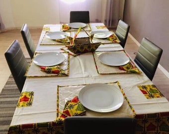 ENSEMBLE Nappe De Table + Torchons + Gardes pain africaine/ Linge de Table