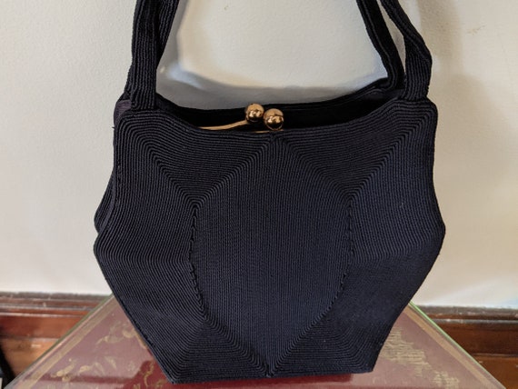 Vintage 1940s Corde Black Evening Handbag - image 9