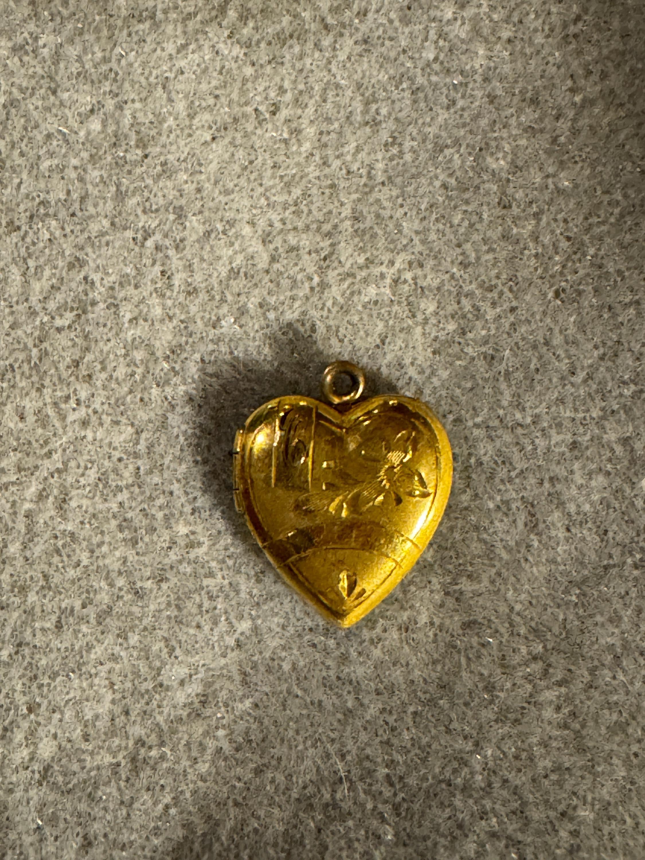 Vintage Heart Locket Pendant Engraved Gold Tone Photo Locket Dated June 29, 1940 Original Photo Cover Insert Romantic Keepsake