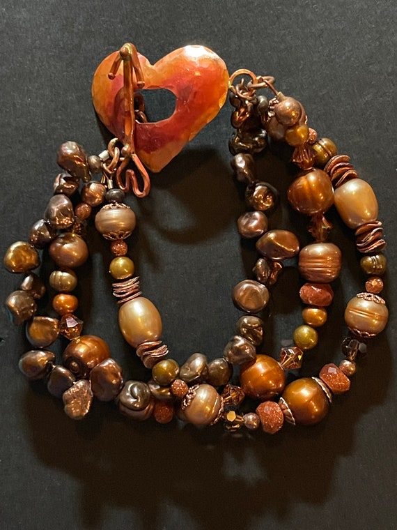 Copper Freshwater Pearl and semi-precious gemston… - image 1