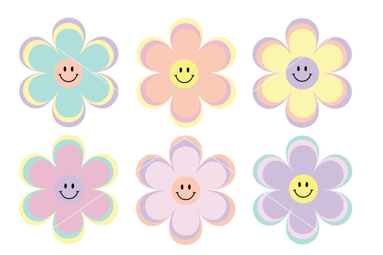 Smiley Face Flowers PNG File Etsy