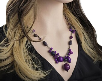 Vintage Purple Beaded Fringe Necklace | Gunmetal Chain, 28 in | Premier Dessigns