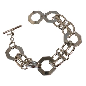 Silver Tone Octagon Link Chain Bracelet - E-Girl Style