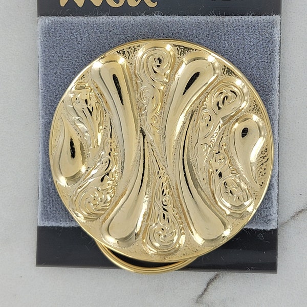Tivoli Round Gold Tone Textured Celtic Shawl Clip | Scarf Ring | Vintage