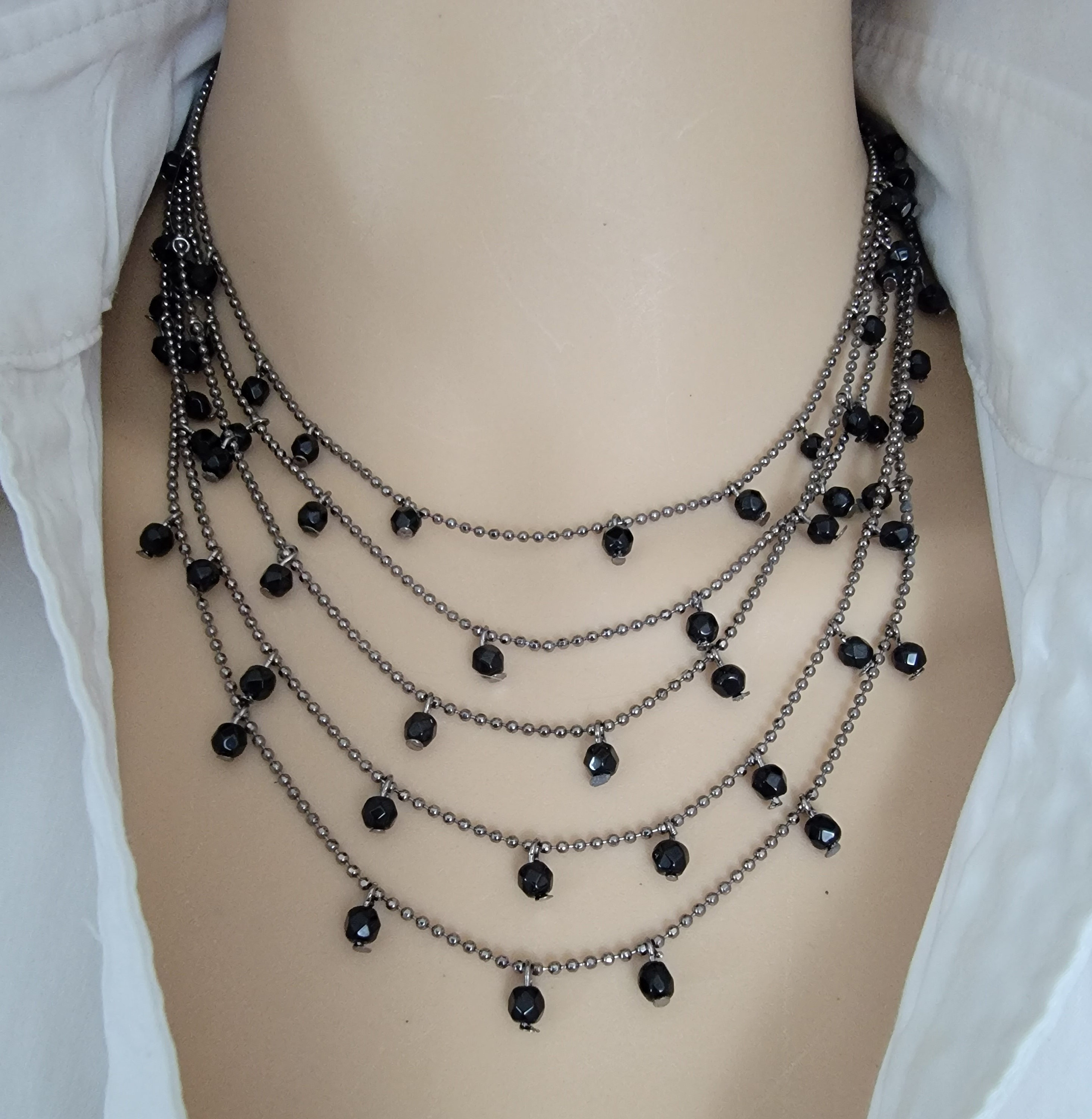 Premier Designs Black Bead Layered Necklace | Multi Strand