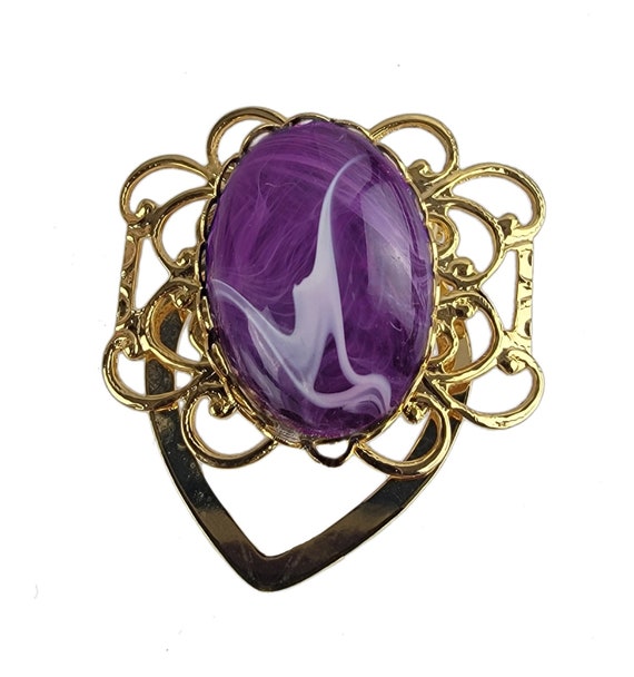 Antique Curved Scarf Pin with Purple Glass Gem and Vine Motif -  Copperfield's Gifts & Rarities