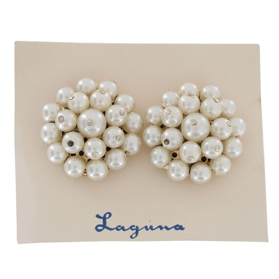 Laguna White Faux Pearl Beaded Button Earrings | … - image 1