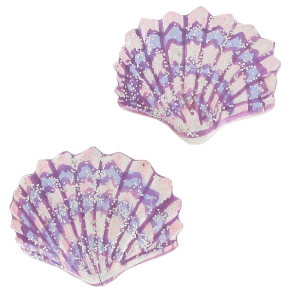 Vintage Pink Purple Clam Shell Clip On Earrings  Handmade 1980s