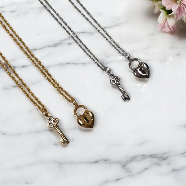 Lock and Key Couples Heart Necklace Set of 2 | Valentine's Day Gift for Her