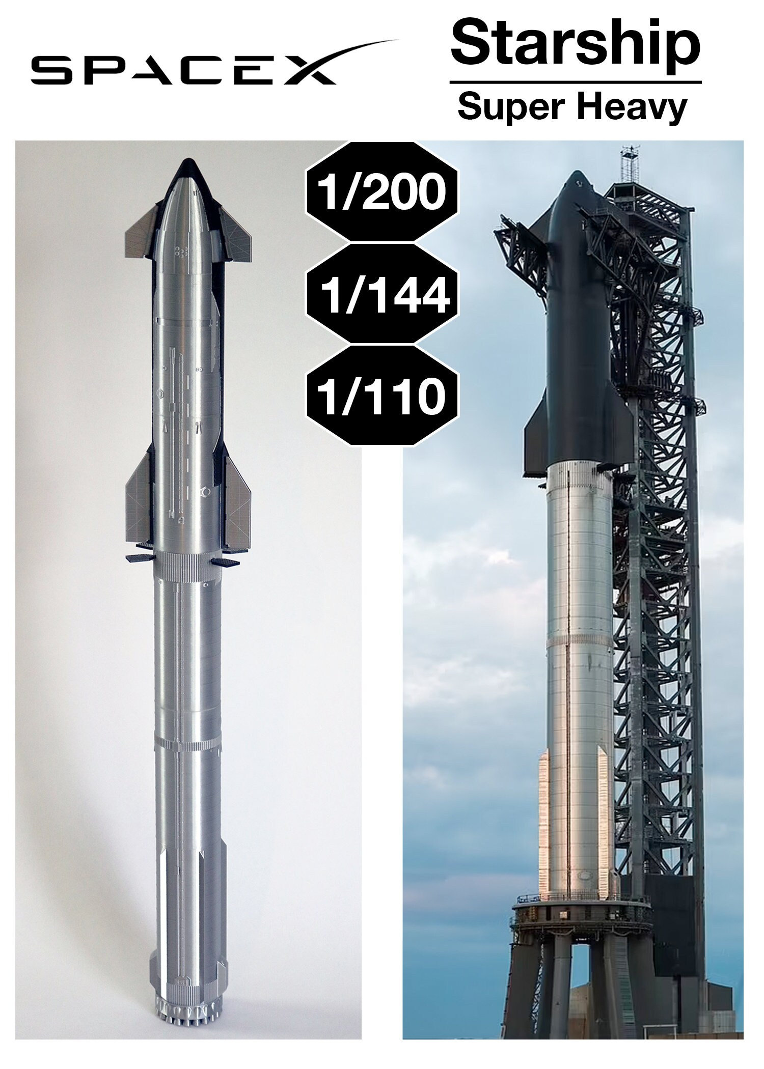 Spacex Starship & Superheavy S24+B7 | Scale Model - 108 Cm