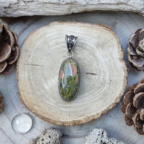 925 silver and Unakite pendant + matching chain - Unique piece - Handmade, women's gift, birthday, wedding, Valentine's Day