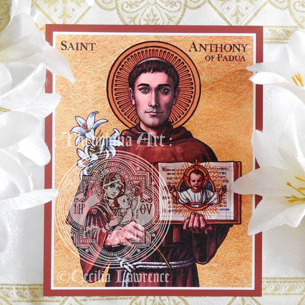 Saint Anthony of Padua icon - Theophilia Catholic art print - Patron of finding lost things - Franciscan Friar - Preacher