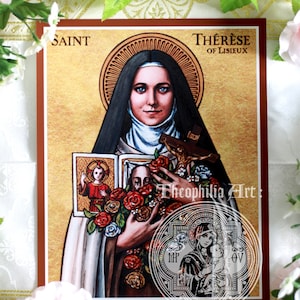 Saint Therese of Lisieux icon - Theophilia Catholic artwork art print - Doctor of the Church - Carmelite nun - Child Jesus and the Holy Face
