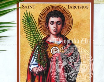 Saint Tarcisius icon - Theophilia Catholic art print artwork - Eucharist First Communion altar boys youth Roman martyr