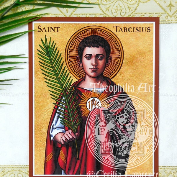 Saint Tarcisius icon - Theophilia Catholic art print artwork - Eucharist First Communion altar boys youth Roman martyr