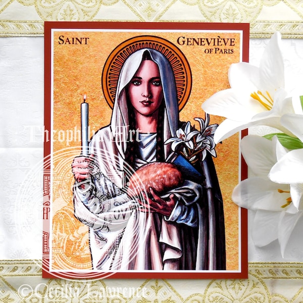 St. Genevieve of Paris icon - Theophilia Catholic icon - artwork art print - patron of Paris France