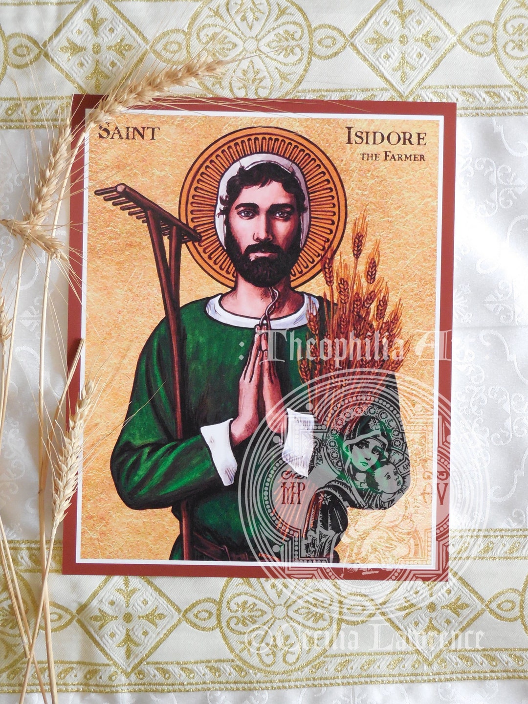 Saint Isidore the Farmer Icon Theophilia Catholic Art Print Patron