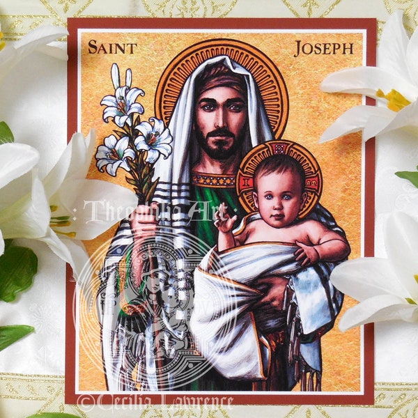 Saint Joseph Catholic icon - Theophilia art print - patron saint of Fathers Husbands Spouses carpenters craftsmen workers Holy Family