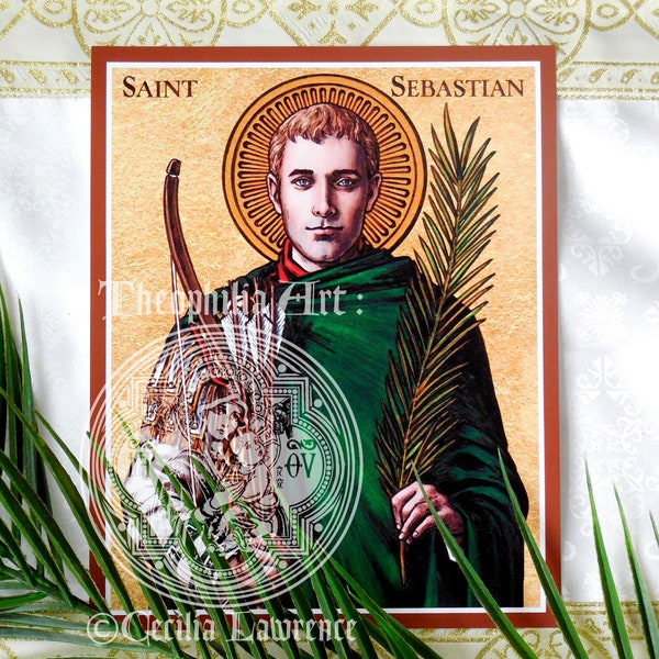 Saint Sebastian icon - Theophilia Catholic artwork art print - Roman Praetorian martyr patron of athletes, soldiers, archers, plague victims