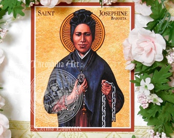 Saint Josephine Bakhita Catholic icon - Theophilia art print - Sudan Africa patron of nannies and victim survivors of human trafficking