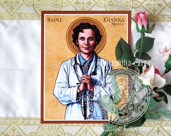 Saint Gianna Beretta Molla icon - Theophilia Catholic artwork print - Mother pediatric doctor physician