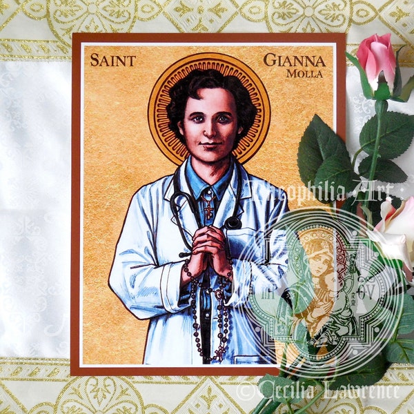 Saint Gianna Beretta Molla icon - Theophilia Catholic artwork print - Mother pediatric doctor physician