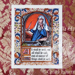 Julian of Norwich - "All Shall be Well' quote - Theophilia Catholic gothic illumination medieval calligraphy art print artwork
