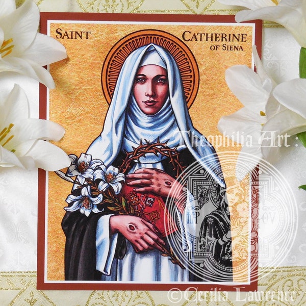 Saint Catherine of Siena Theophilia Catholic Christian icon art print Italian Italy Europe Female Doctor of the Church