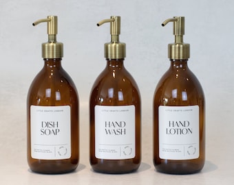 500ml Amber Glass Bottle With Stainless Steel Pump White Label | Reusable Glass Pump, Glass Dispenser Bottle | Bronze Pumps