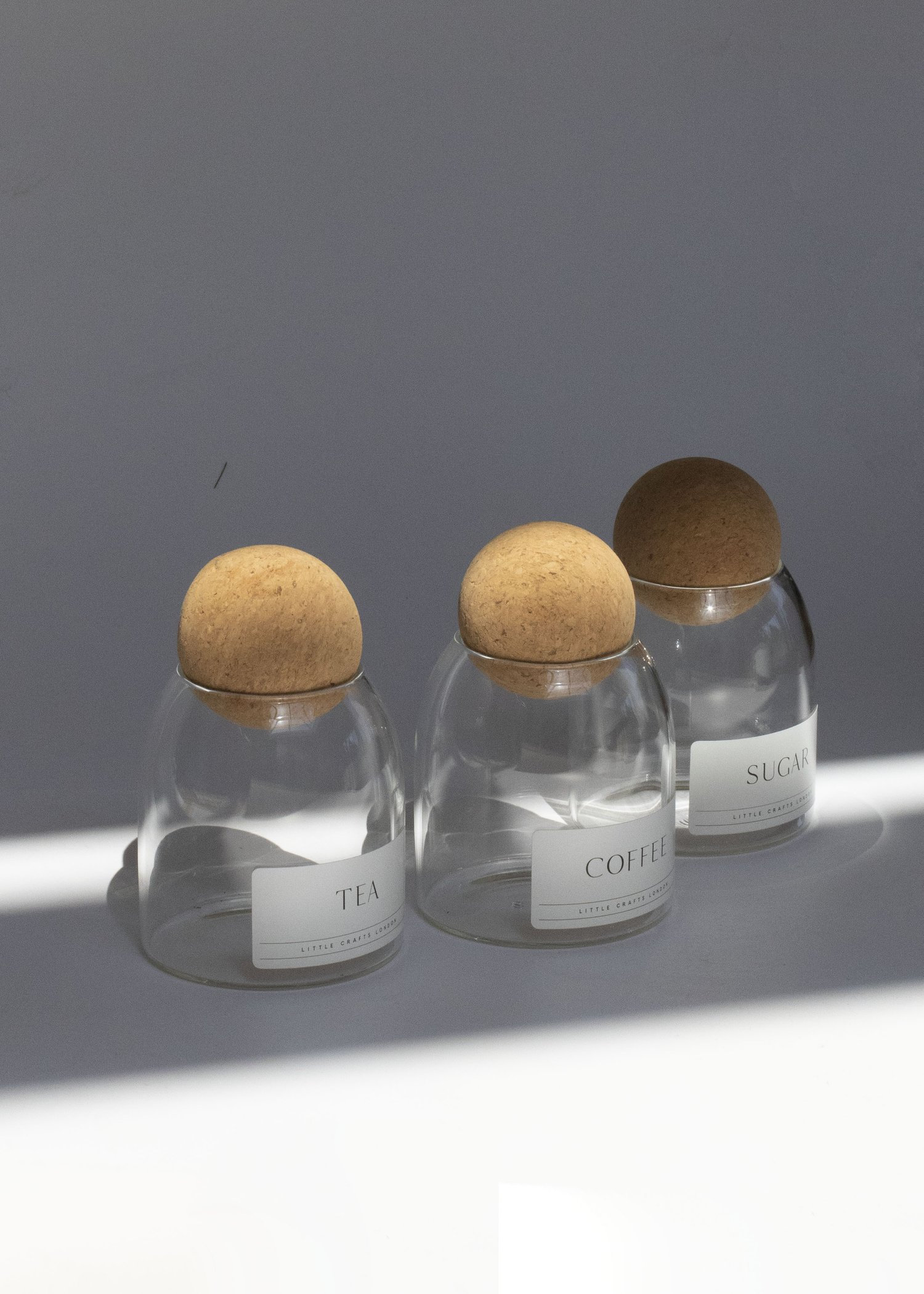 Set of 3 Cork Ball Glass Jars Tea, Coffee and Sugar 500 ML | Tea ...