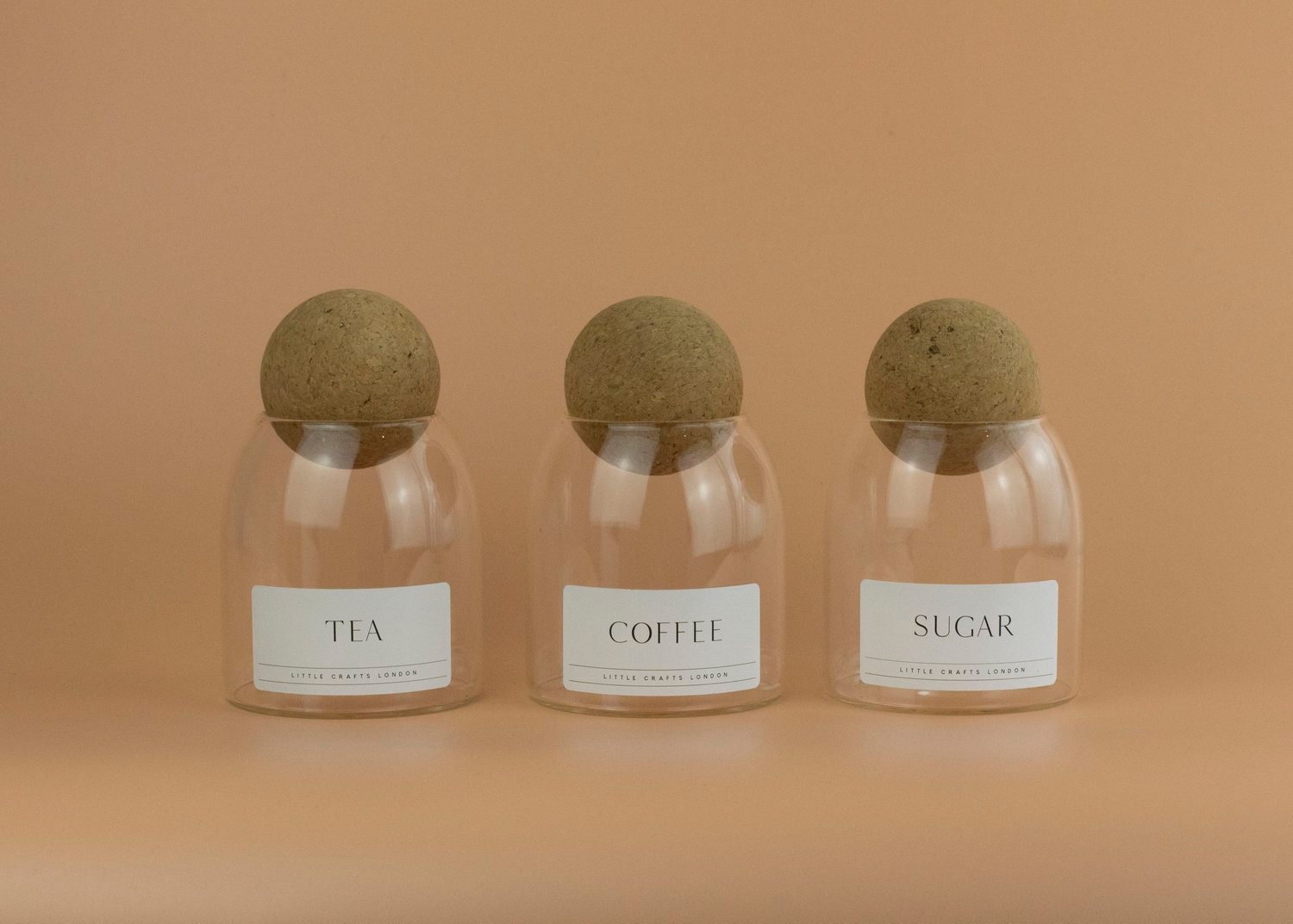 Set of 3 Cork Ball Glass Jars Tea, Coffee and Sugar 500 ML | Tea ...