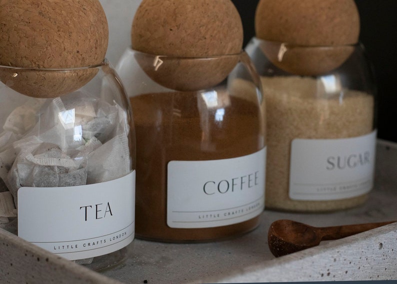 Set of 3 Cork Ball Glass Jars Tea, Coffee and Sugar 500 ML | Tea ...