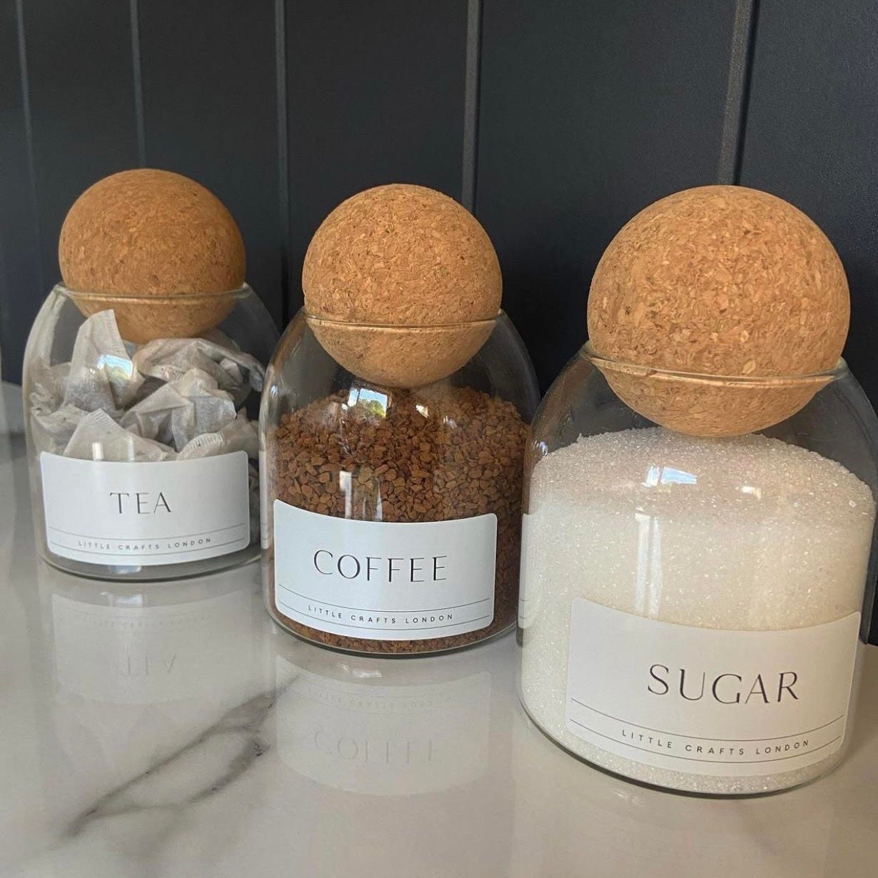 Set of 3 Cork Ball Glass Jars Tea, Coffee and Sugar 500 ML | Tea ...