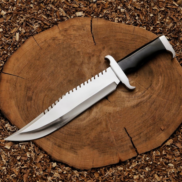 Handcrafted Rambo Bowie Knife | Stainless Steel Black Bull Horn Bowie | Rambo life | Gift for him | easter gifts