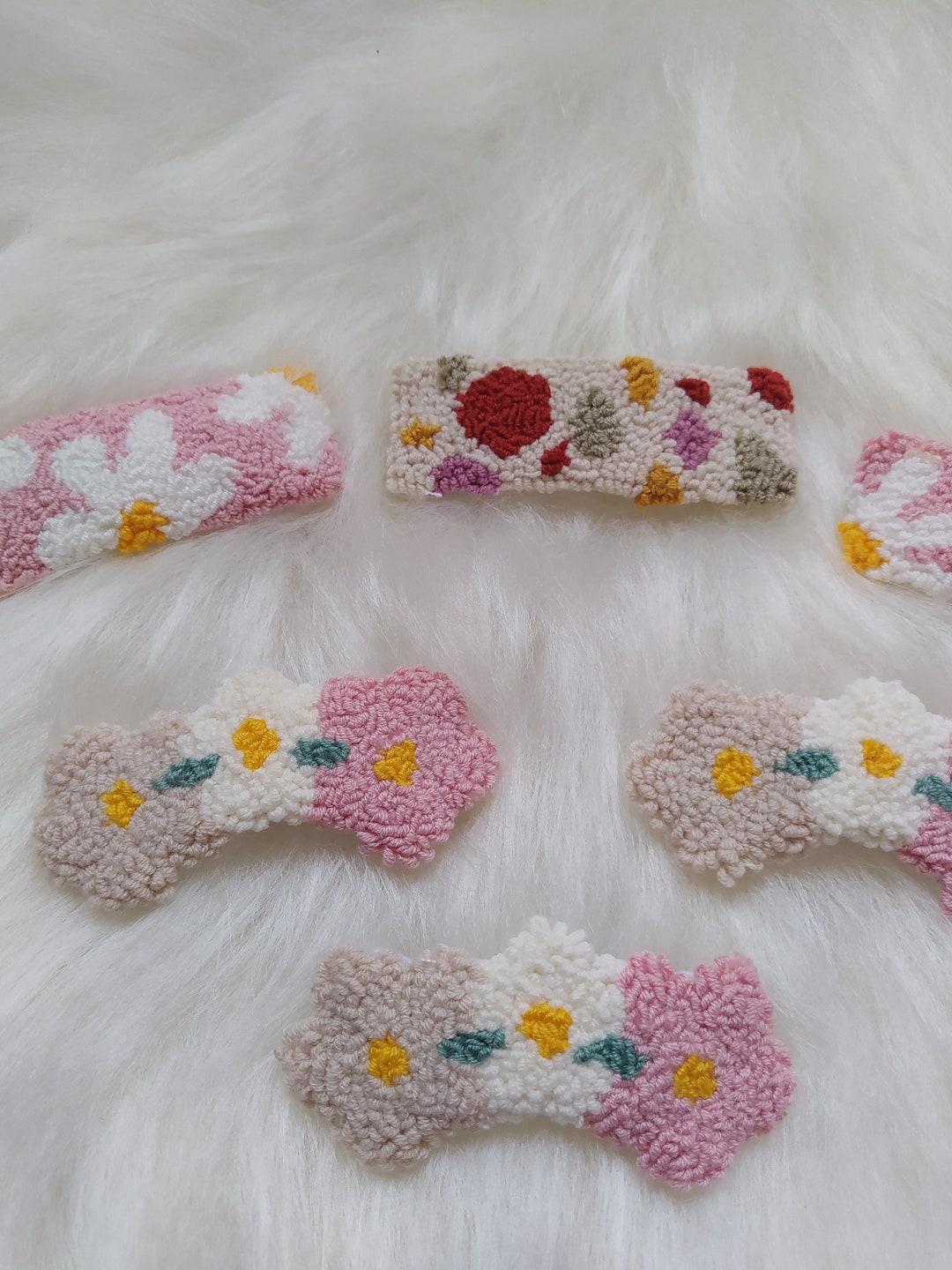 Punch Needle Buckle Pink Flower Hair Clip Women Hair Clip Etsy