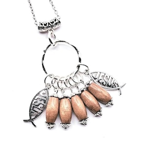 5 Bread Loaves and Two Fish Necklace, 5@2 Chosen Jewelry Necklace, Jesus Miracle Easter Gifts, Christian Charm Necklace