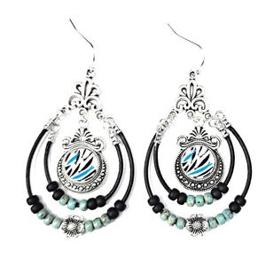 CHOSEN INSPIRED Earrings, Chosen Cycle Fish Beaded Earrings,  Chosen Leather Cord Bo-ho Chandelier Earrings