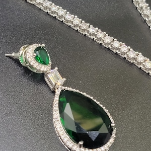 Emerald doublet necklace set/American Diamond necklace/CZ/Statement Necklace/Crystal Necklace