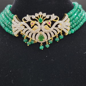 American Diamond choker/beaded choker set/green choker/peacock jewelry