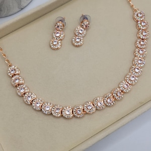 Rose gold American Diamond necklace set