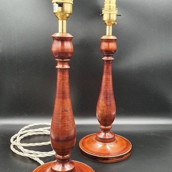Pair Aged Walnut Tulip Lamps