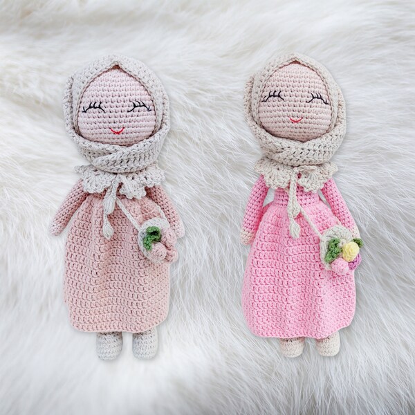 Fille amigurumi, jolie fille, fille bonbon, fille avec hijab, cadeau amigurumi pour enfants, cadeau petite fille, jouet au crochet, jouet douce fille (30 cm / 11,8 pouces)