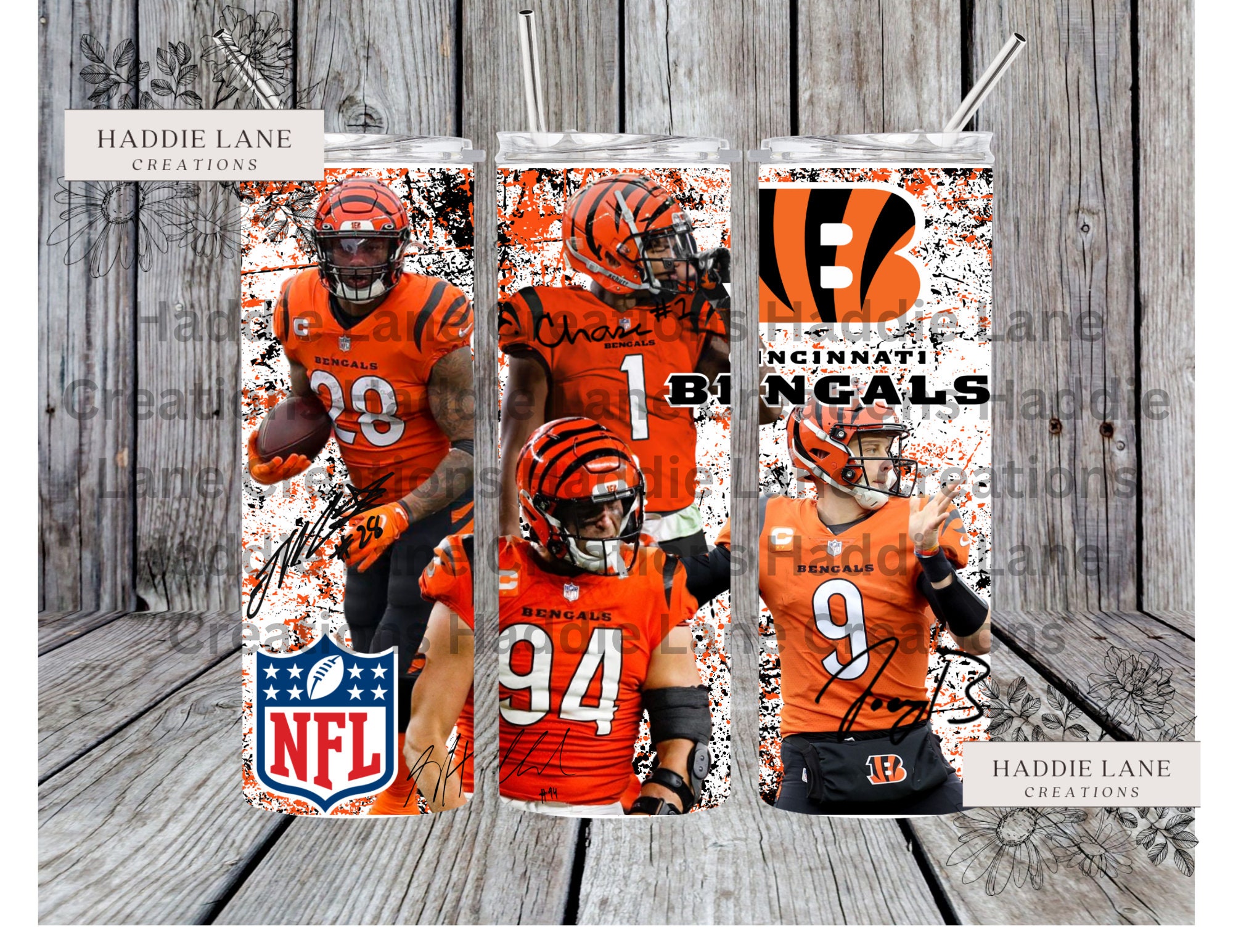 Cincinnati Bengals Tumbler Burrow, Mixon, Chase, Bates