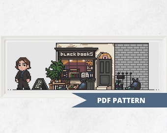Black Books Bookshop Cross-Stitch Pattern PDF - Bernard Black bookshop crossstitch
