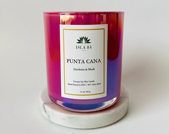 Vela Punta Cana / Gardenia, Almizcle, Cera de Soja y Coco, Frasco Iridiscente