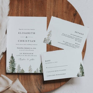 Winter Wedding Invitation Suite, Christmas Wedding Invitation Template, christmas Holiday Wedding Invitation, christmas tree wedding invite image 2