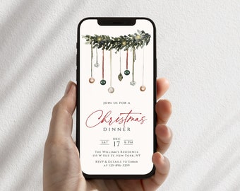 Digital Christmas Dinner Invitation, Christmas Evite Template, Electronic Christmas Invite, Holiday Party Evite, Editable Mobile Phone