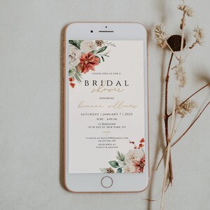 Christmas Bridal Shower Evite, Winter Bridal Shower Electronic Invitation Template, Holiday Wedding Shower, Text Message Bridal Shower