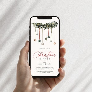 Digital Christmas Dinner Invitation, Christmas Evite Template, Electronic Christmas Invite, Holiday Party Evite, Editable Mobile Phone